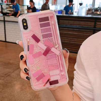 Cute Clear Korean Makeup Palette Phone Case in Pink & Purple Color