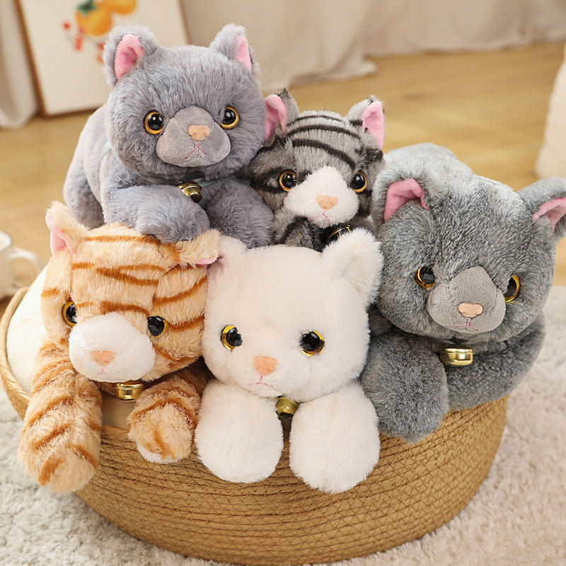 Adorable Stuffed Cat Toys Set in Grey, White, Striped, & Black Variants