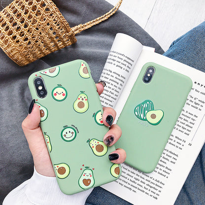 Cute Green Silicone Avocado Phone Case with Fun Cartoon Patterns