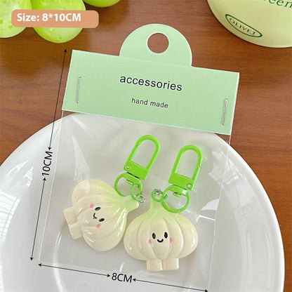 Cute Vegetable Keychains with Smiling Faces & Green Clips