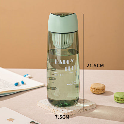 Modern Transparent Plastic Water Bottle with Strainer & Color Cap