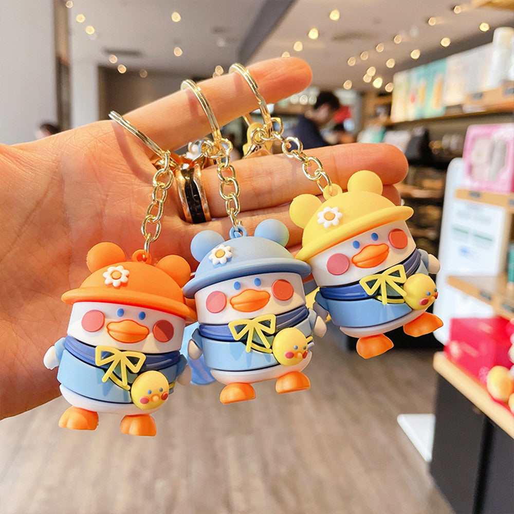 Cute Cartoon Duck Keychain for Backpacks with Colorful Hats
