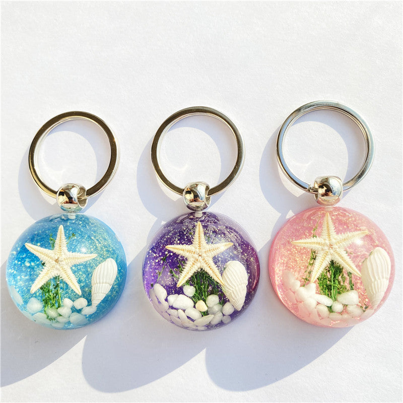 Starfish Amber Resin Keychain