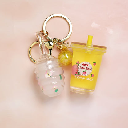 Floating Peach Teacup Lip Gloss Key Ring