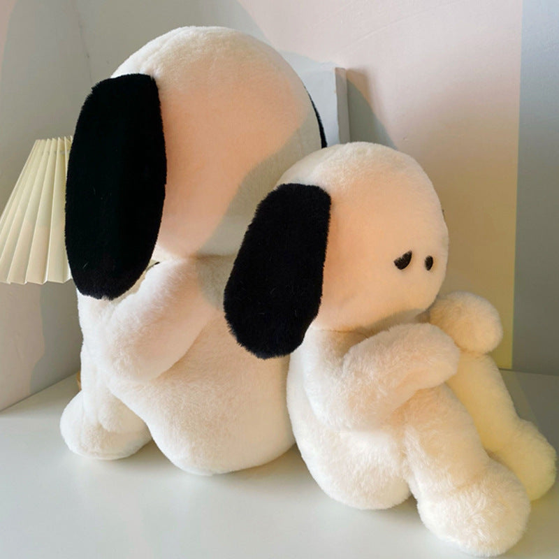 Cute Black & White Puppy Dog Plush Toy with Floppy Ears & Sad Looks