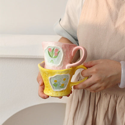 Handmade Ceramic Flower Mugs with Cute Floral Design