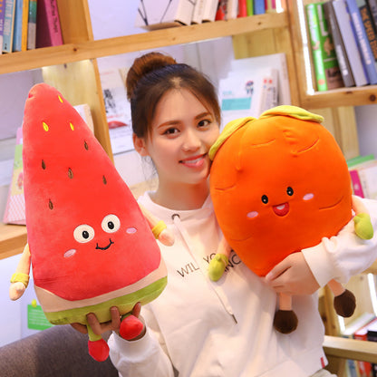 Large Fruit & Mushroom Plush Toy Set Featuring Watermelon, Orange & More