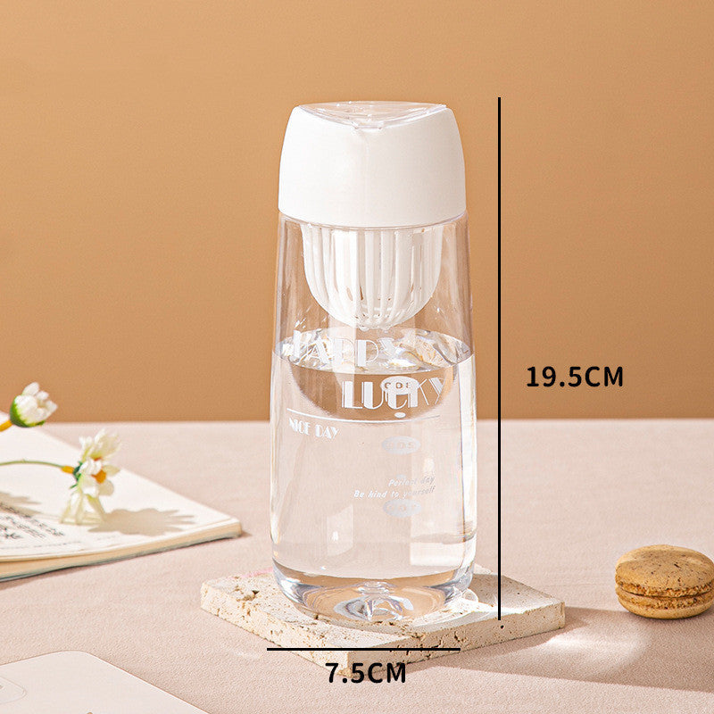 Modern Transparent Plastic Water Bottle with Strainer & Color Cap