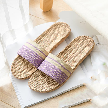 Colorful Linen Open-Toe Summer Slippers for Women – Indoor & Outdoor