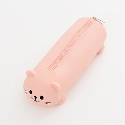 Small Cat-Shaped Silicone Pencil Case with Zipper in Bright Colors