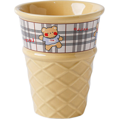 Creative Ceramic Ice Cream Cone Mugs with Animal Designs