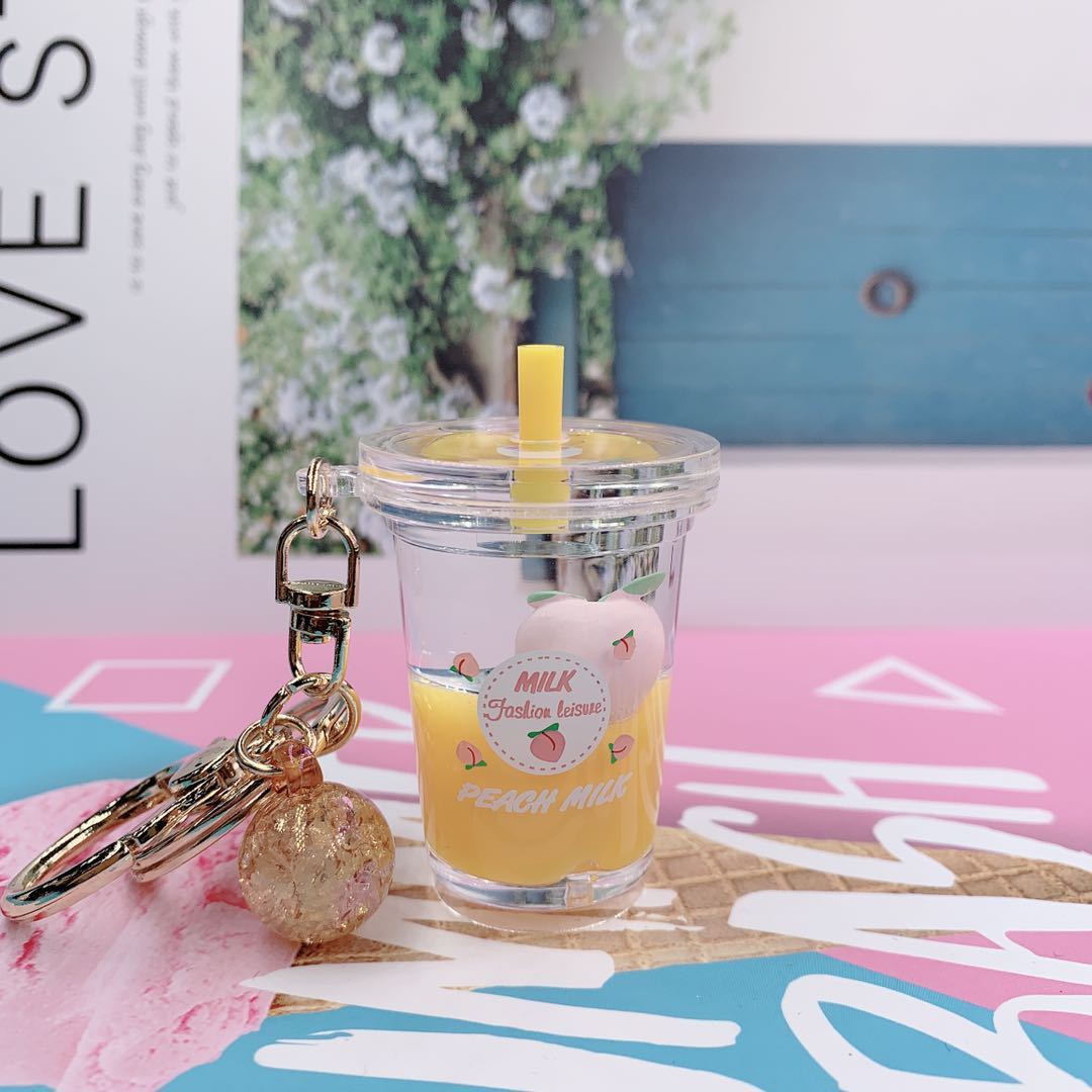 Colorful Mini Milkshake Keychains with Straw & Glitter Charms