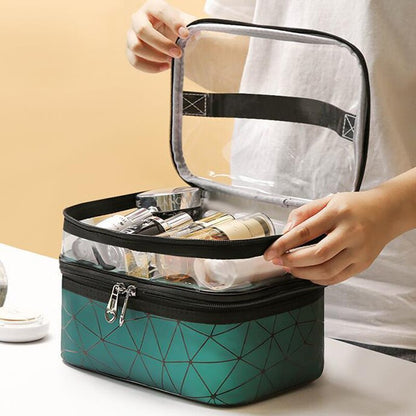 Geometric Waterproof Large Travel Makeup Bag with Clear Top