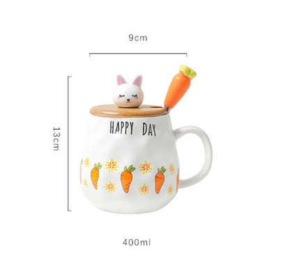 Cute Rabbit Bone China Mug with Lid – Fun Carrot Design