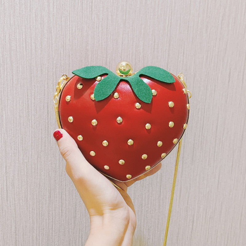 Colorful Strawberry-Shaped Leather Chain Shoulder Bags for Women