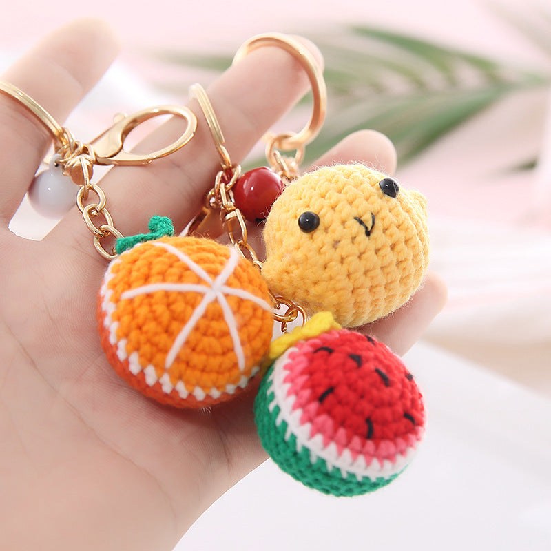 Fruit Shaped Wool Ball Crochet Keychain