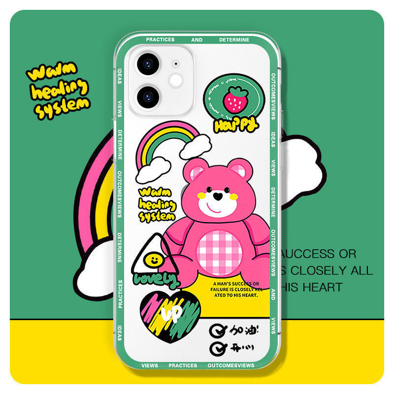 Cute Bear Transparent Protective Phone Case – Fun & Colorful Design