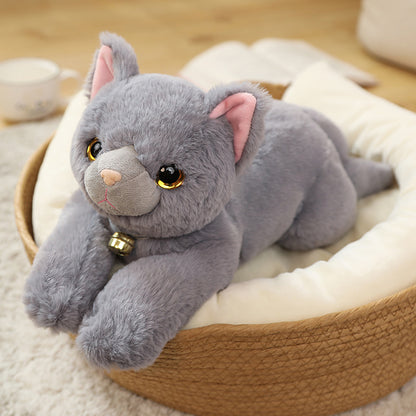 Adorable Stuffed Cat Toys Set in Grey, White, Striped, & Black Variants