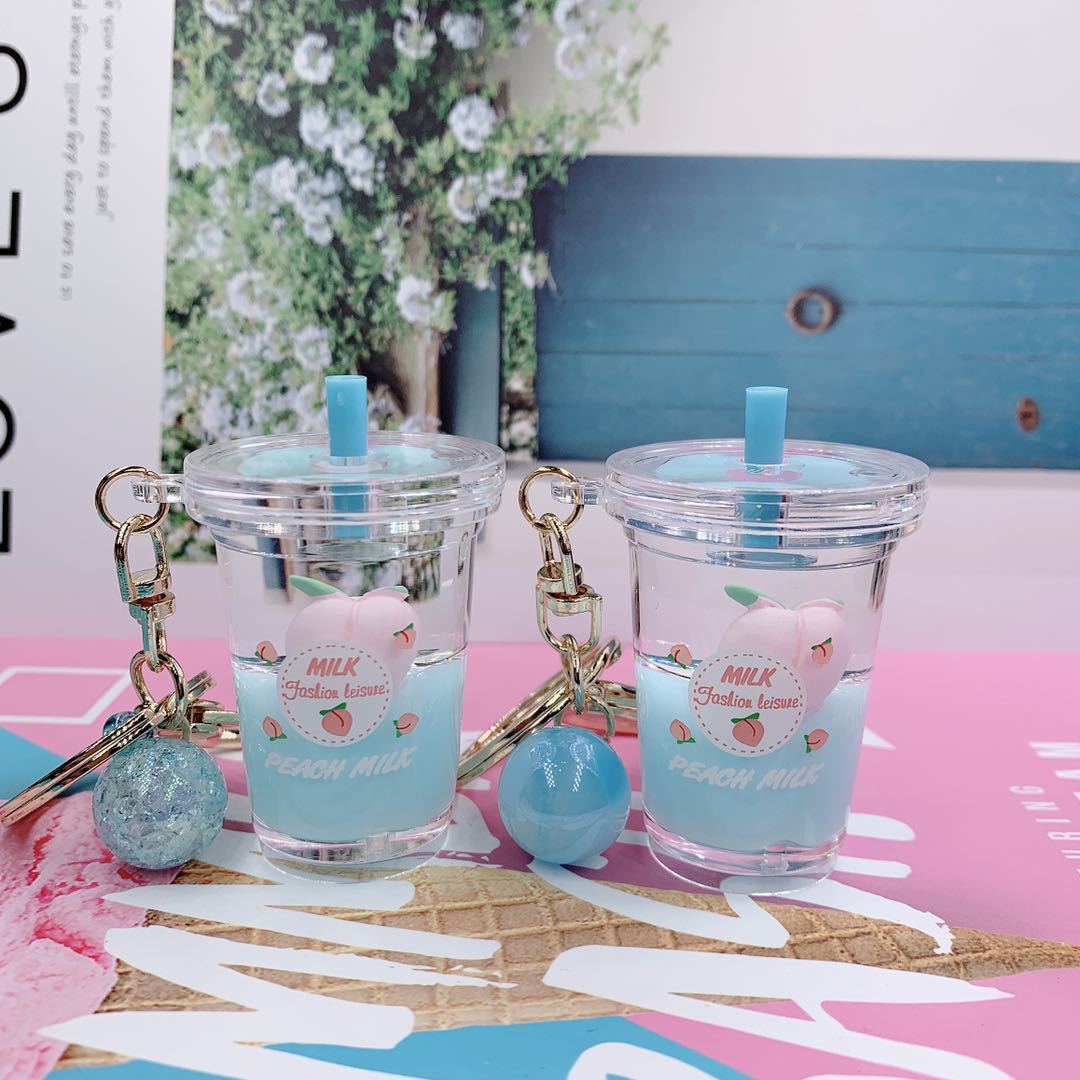 Colorful Mini Milkshake Keychains with Straw & Glitter Charms