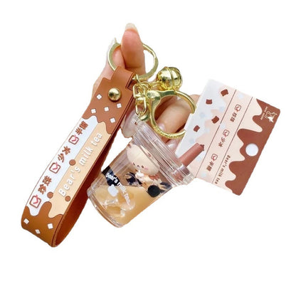 Liquid Quicksand Pearl Milk Tea Bear Keychain