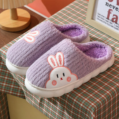 Cute Bear & Rabbit Plush Winter Slippers for Women – Thick Sole