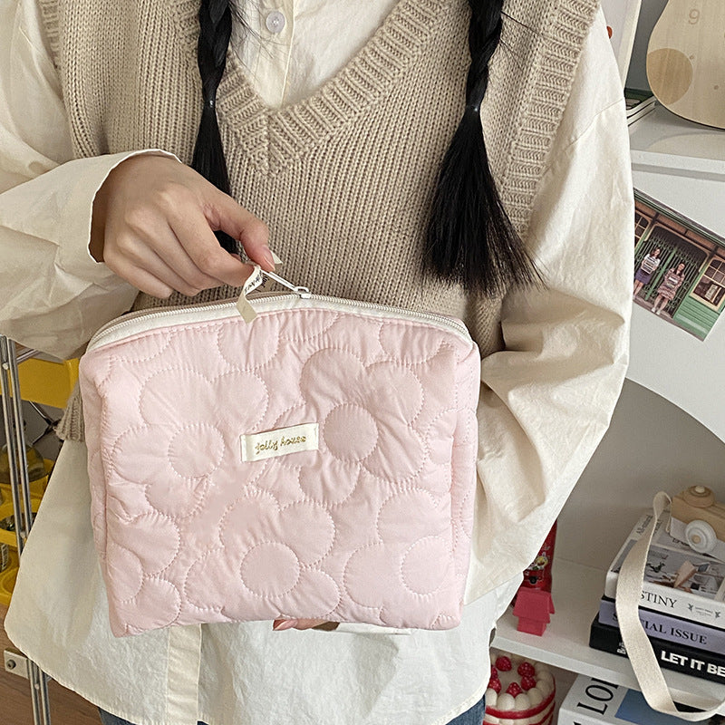 Large Quilted Cosmetic Bag with Cute Gingham, Corduroy & Floral Patterns