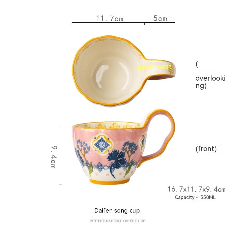 Hand-Painted Floral Ceramic Tea Cups – Colorful and Artistic Design