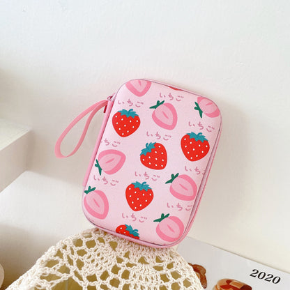 Rectangular Zipper Coin Purse & Earphone Case with Cute Fruit Prints