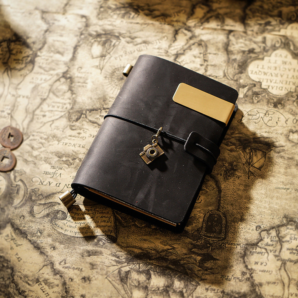 Vintage Leather Journal with Charms - Retro Adventure Design