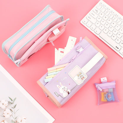 Large Capacity Cute Canvas Zipper Pencil Case for Girls