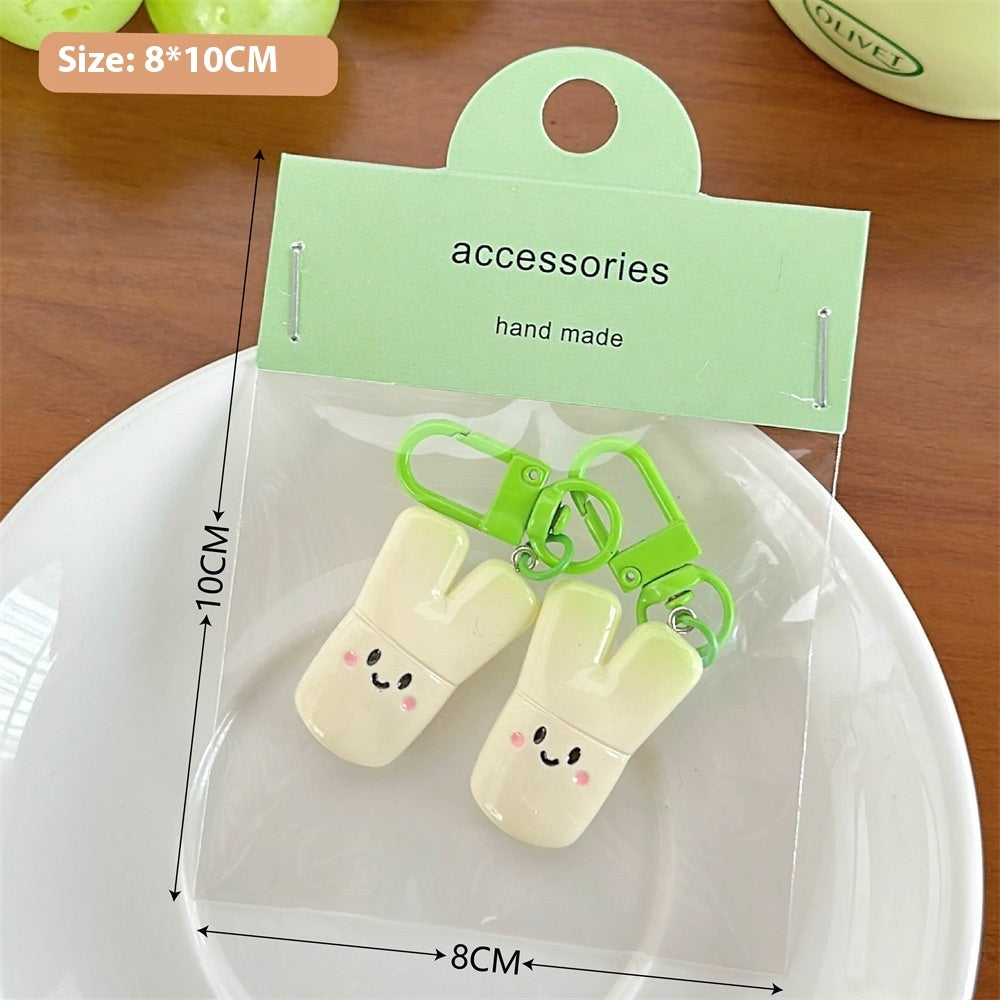 Cute Vegetable Keychains with Smiling Faces & Green Clips
