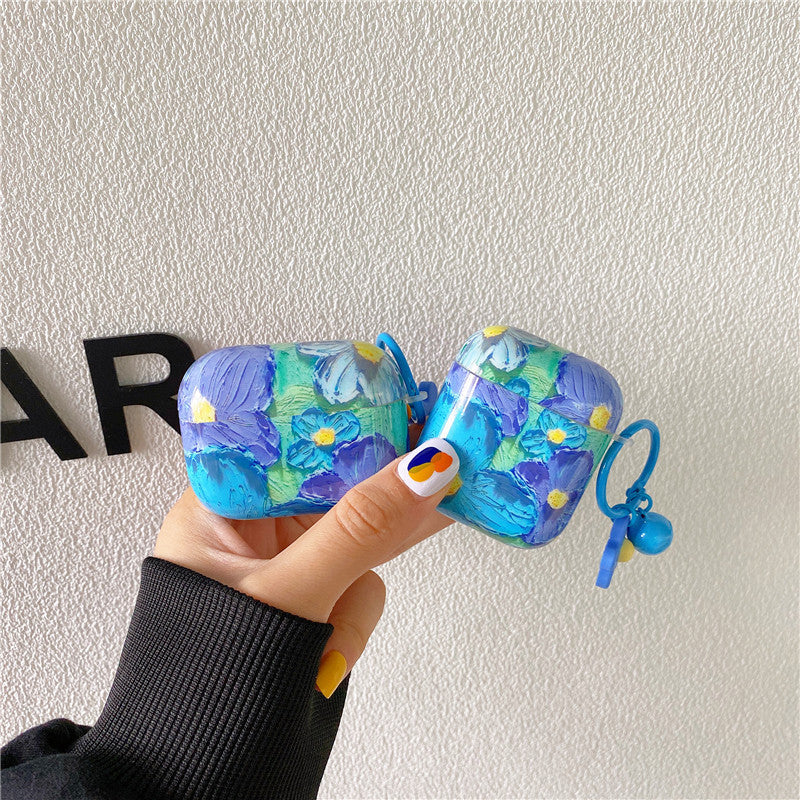 Glossy Oil Painted Floral Airpod Case with Daisy Charm Clip