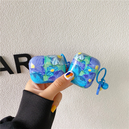 Glossy Oil Painted Floral Airpod Case with Daisy Charm Clip