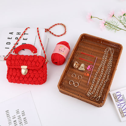 Colorful Knitted Chain Shoulder Bag with Lock for Women and With DIY Kit