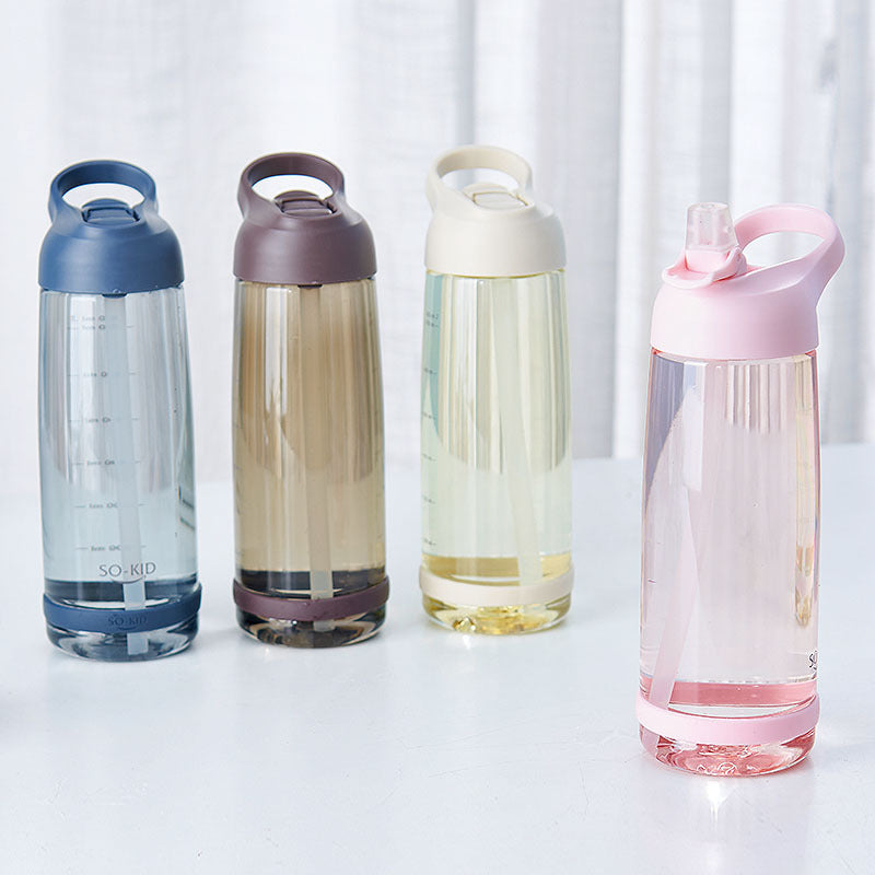 Bright Transparent Large Water Bottle with Straw & Handle – 4 Color Variants