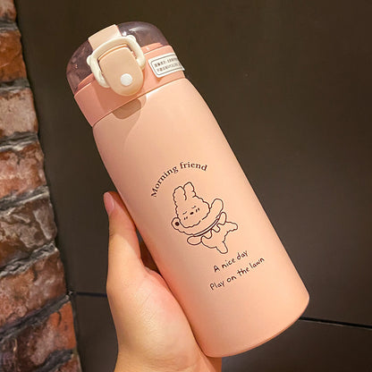 Cute Animal Designs Stainless Steel Insulated Water Bottle with Straw & Sticker