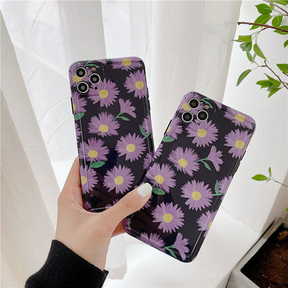 Purple Daisy Korean Phone Case with Floral Pattern & Glossy Finish