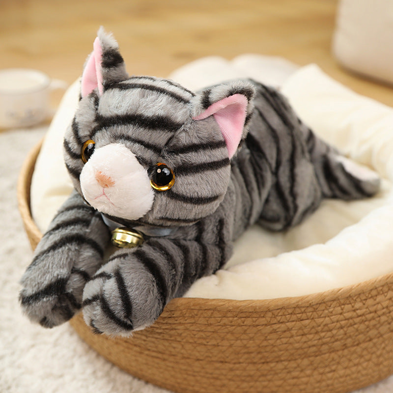 Adorable Stuffed Cat Toys Set in Grey, White, Striped, & Black Variants