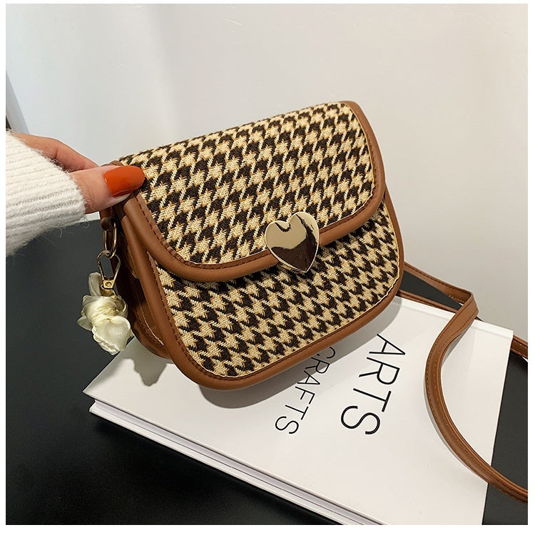 Houndstooth Crossbody Shoulder Bags for Women with Heart Accent