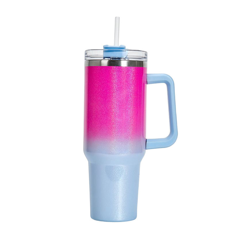 Colorful Gradient Stainless Steel Thermos Tumbler with Handle & Straw