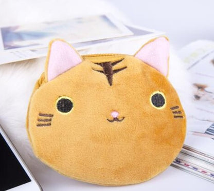 Cute Plush Cat Coin Purse Keychain in Small Zipper Pocket Pouch Design