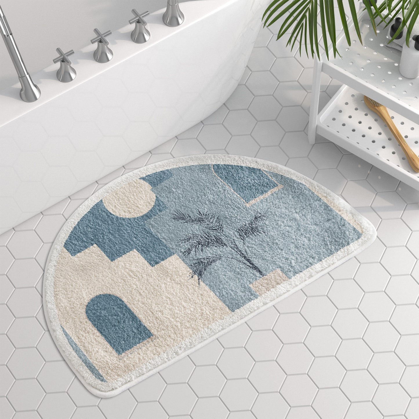 Modern Morandi Colored Floral & Moonlit Half Round Doormat