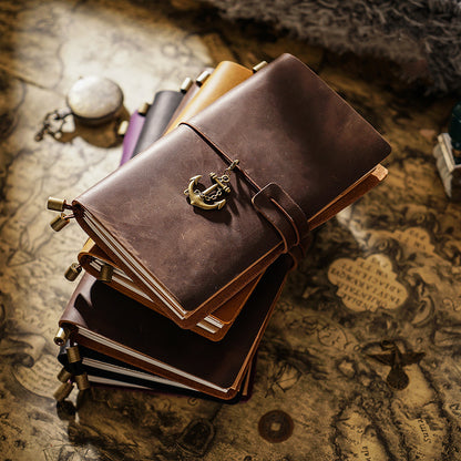 Vintage Leather Journal with Charms - Retro Adventure Design