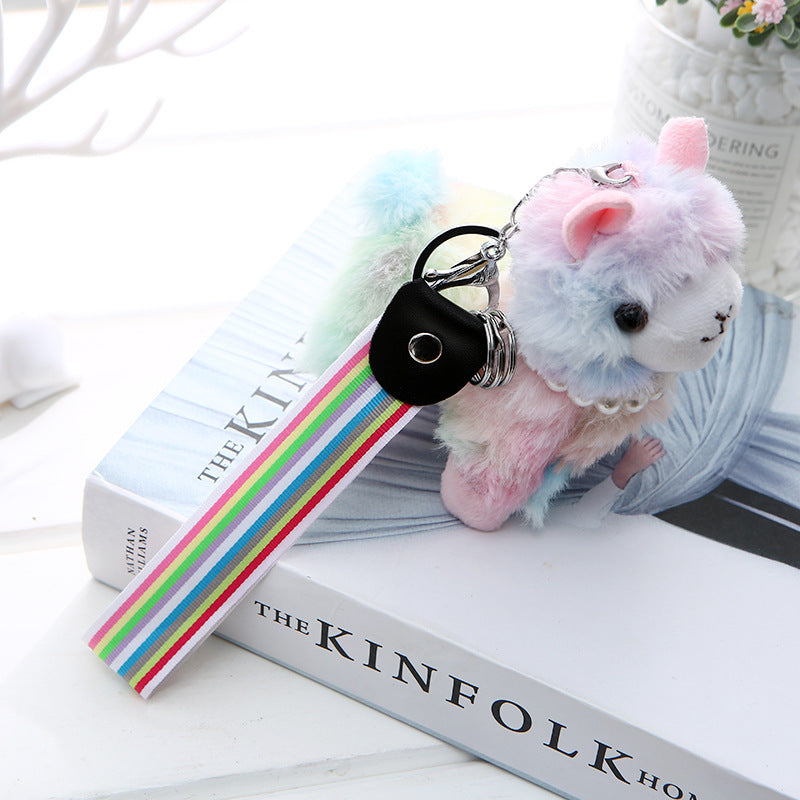 Cute Multi Colored Alpaca Keychain | Plush Keychain