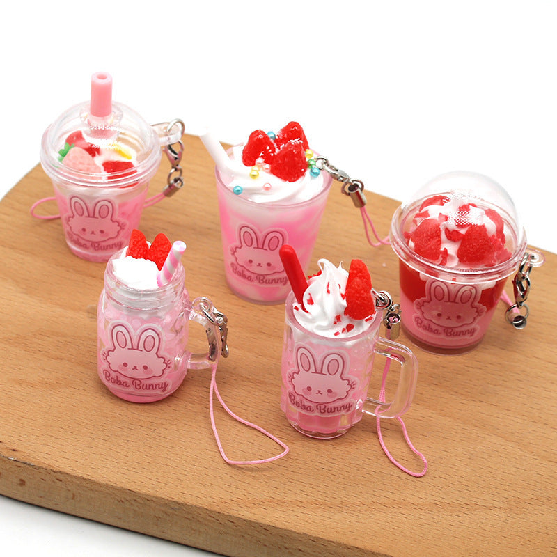 Strawberry Ice Cream Cup Bunny Keychain