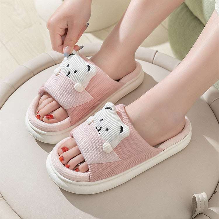 Cute Bear Plush Unisex Slippers – Thick Sole Indoor Bedroom Slippers