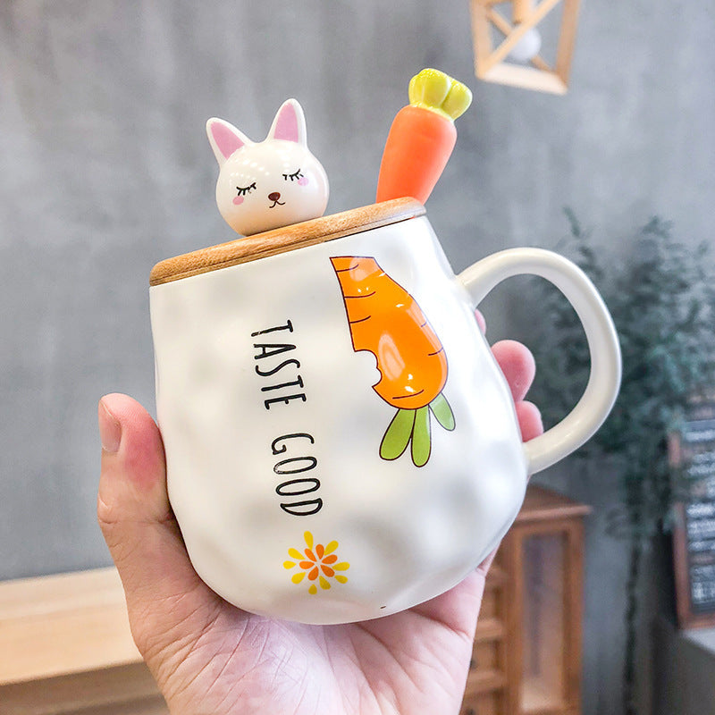 Cute Rabbit Bone China Mug with Lid – Fun Carrot Design