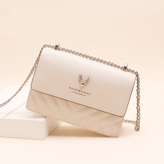 Elegant Small Beige Leather Chain Shoulder Bag in Off-White