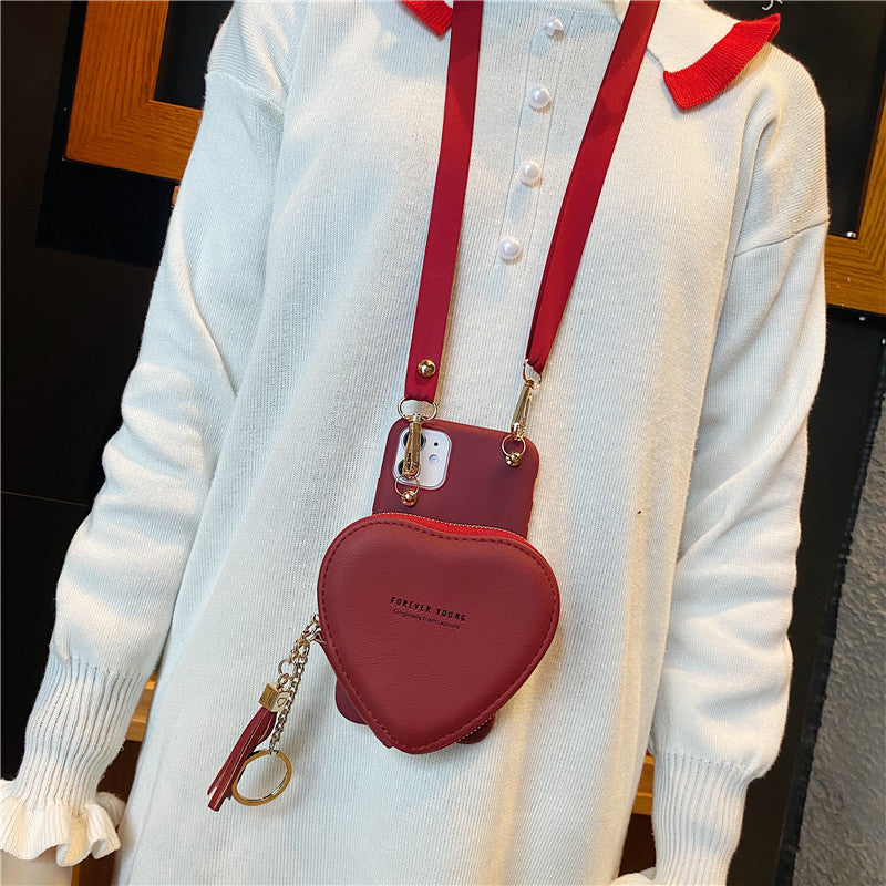 Red Rubber Design Heart Phone Case Purse with Crossbody Strap