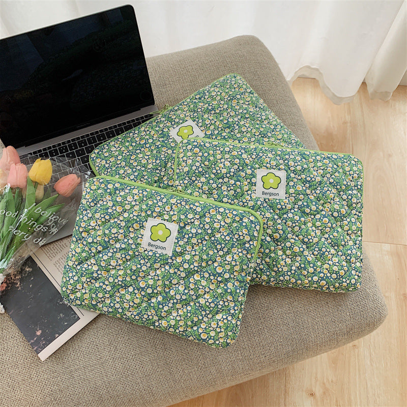 Quilted Floral Laptop Sleeve with Cute Green and Pink Patterns